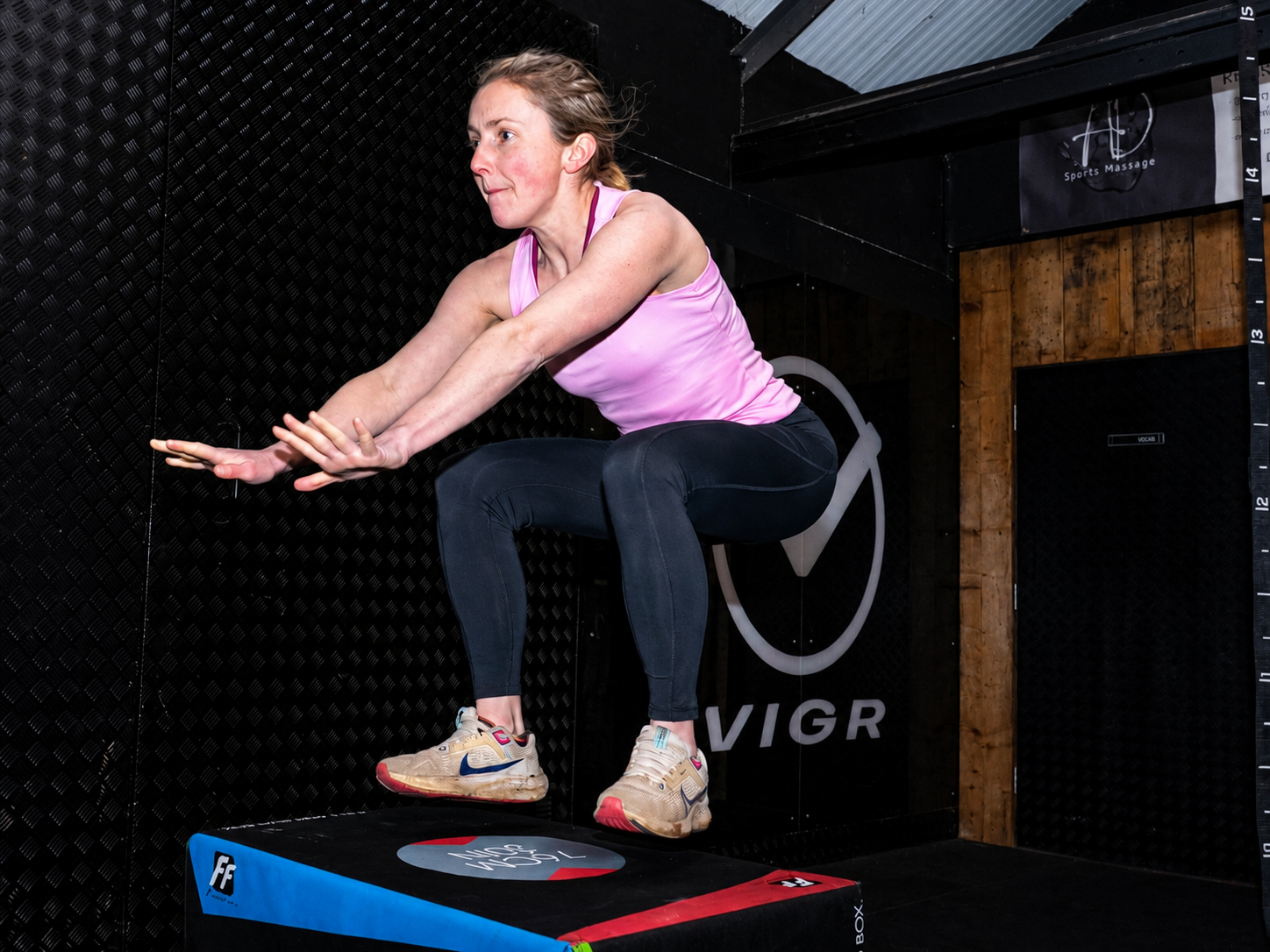 Rhiannon Douglas completing a box jump during personal training
